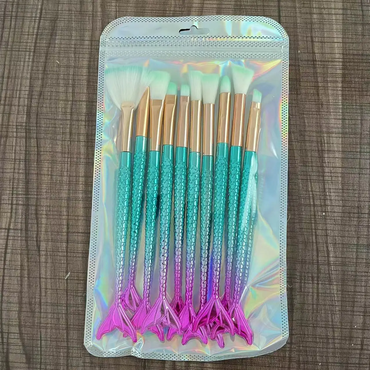 New Mermaid 10 Fishtail Eye Makeup Brushes Set - Image 6