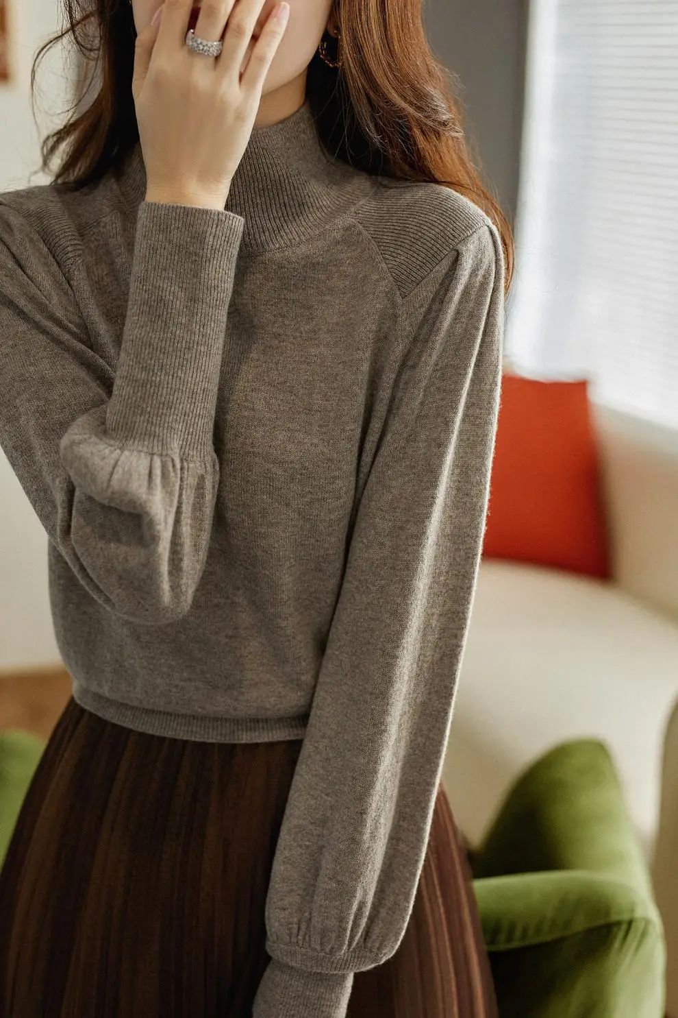 Women Black Knit Sweatshirt with Long Sleeve & High Waist — feature 10