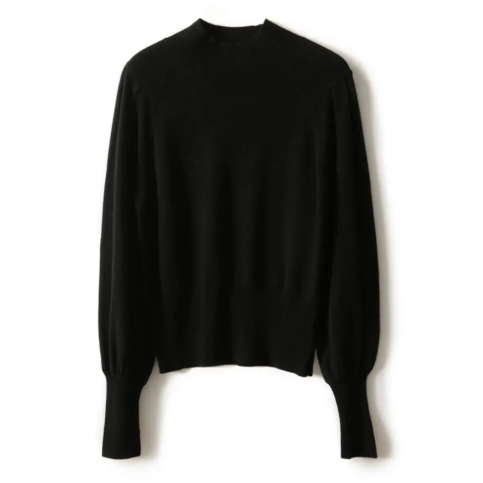 Women Black Knit Sweatshirt with Long Sleeve & High Waist — feature 30