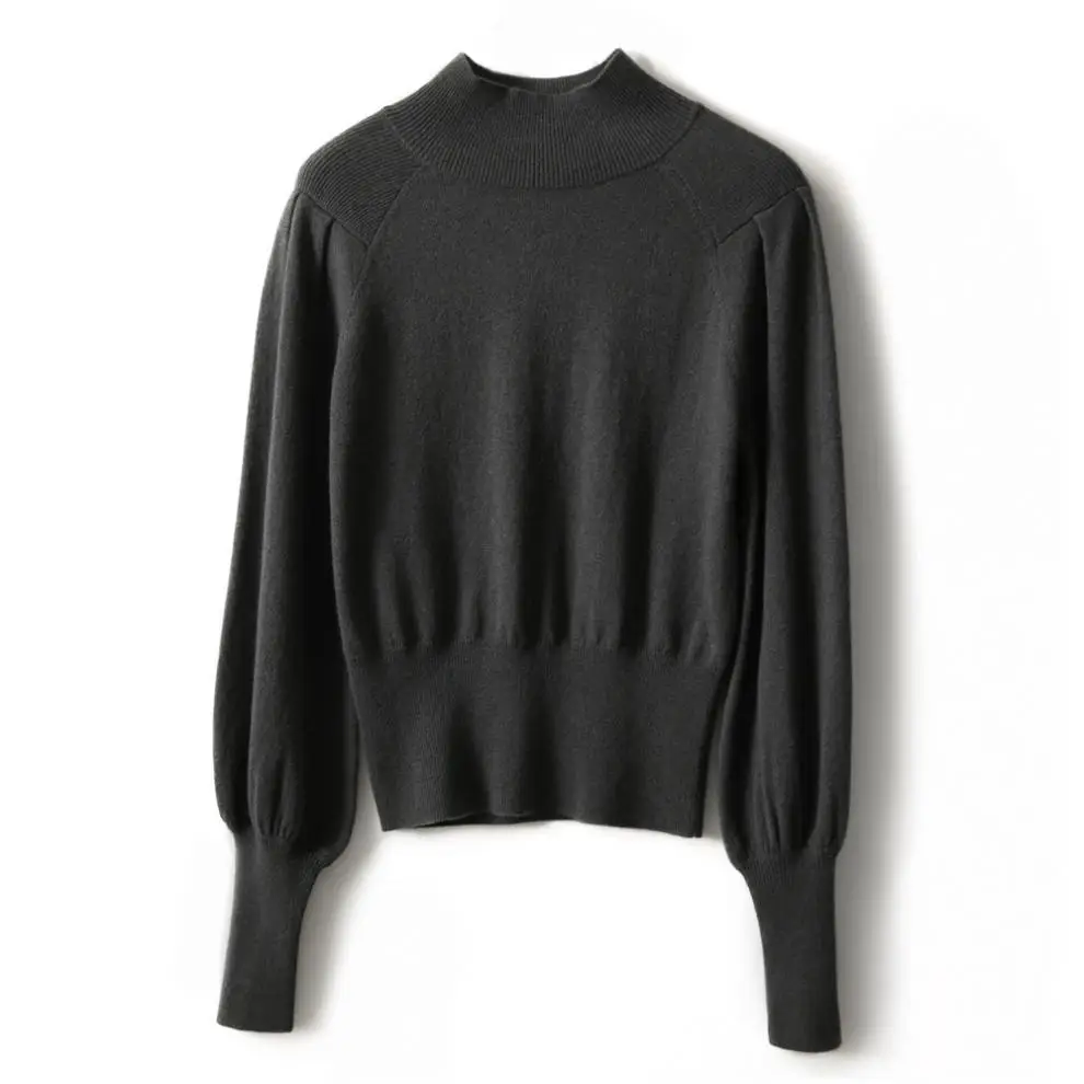 Women Black Knit Sweatshirt with Long Sleeve & High Waist — feature 44