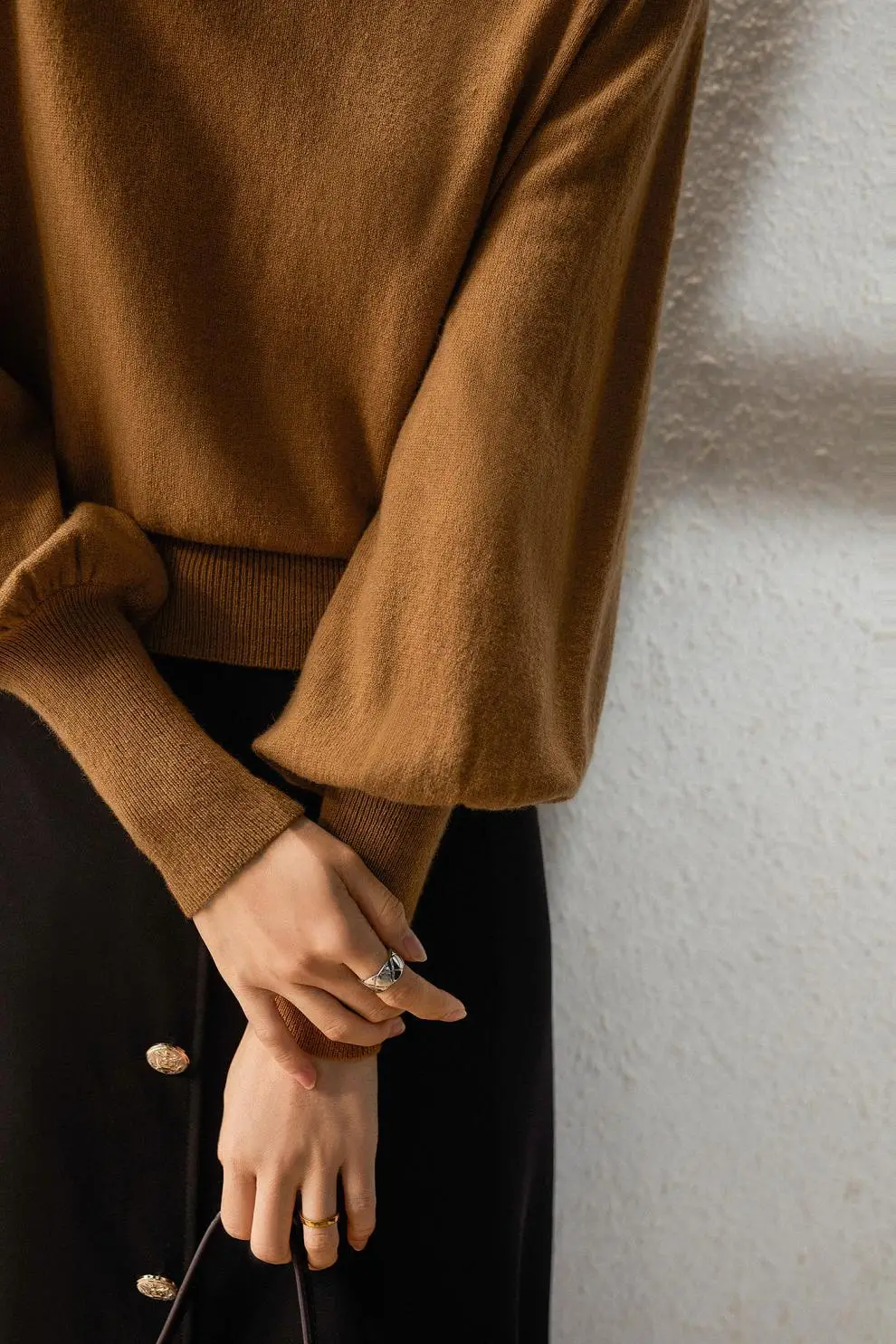 Women Black Knit Sweatshirt with Long Sleeve & High Waist — feature 6