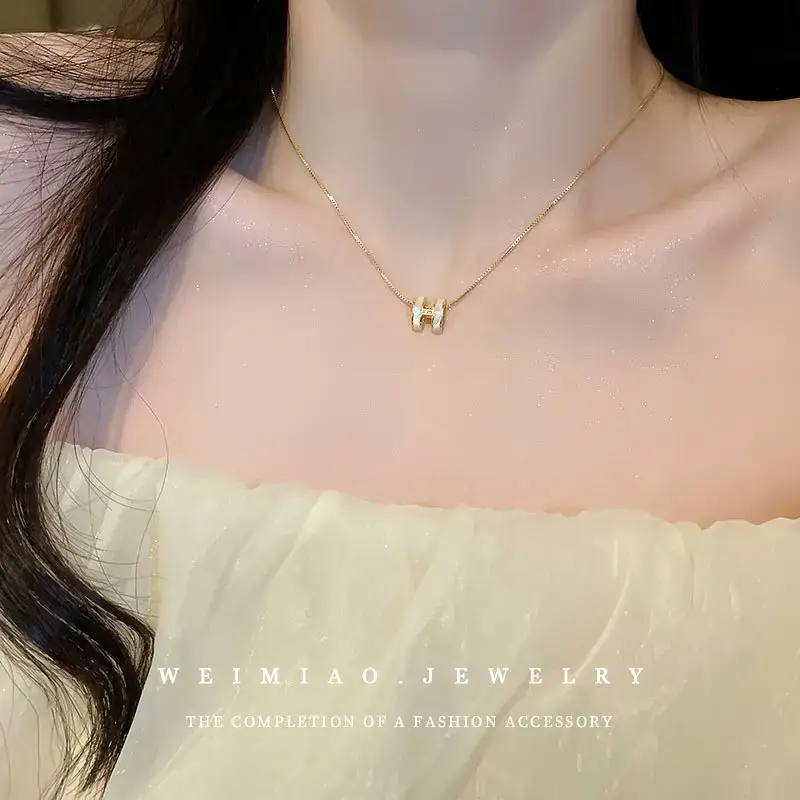 Real Gold Electroplated Zircon H-Letter Clavicle Chain Necklace for Women - Image 16