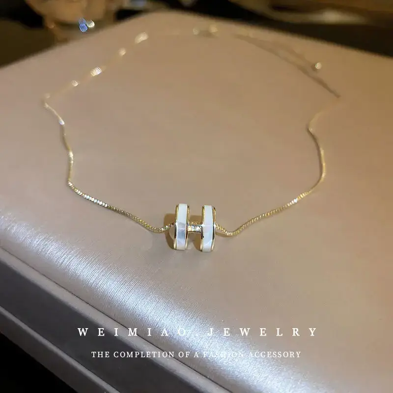 Real Gold Electroplated Zircon H-Letter Clavicle Chain Necklace for Women - Image 4