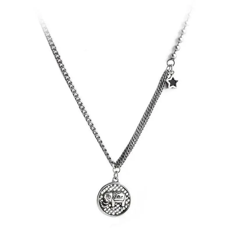 Sterling Silver Smiley Star Necklace Women's Elephant Collarbone Chain Light Luxury Niche Design Sense 2023 New Fashionable Woolen Chain - Image 7