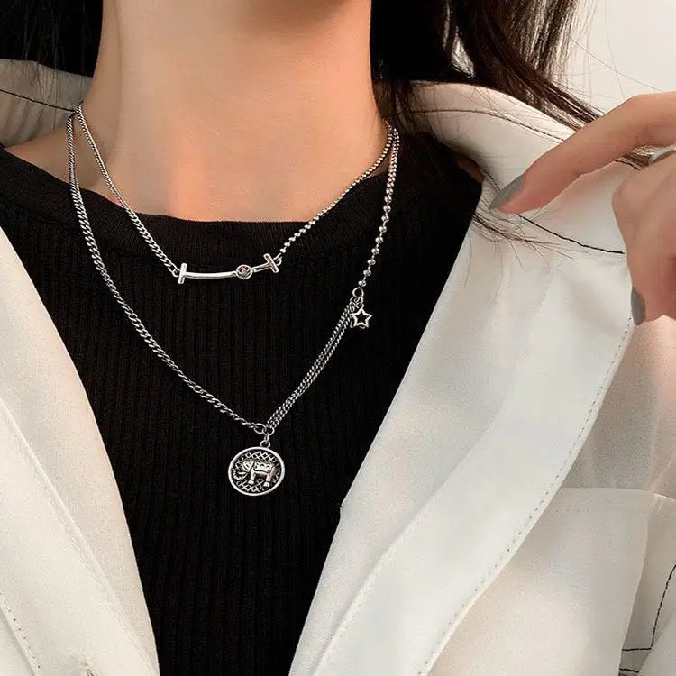 Sterling Silver Smiley Star Necklace Women's Elephant Collarbone Chain Light Luxury Niche Design Sense 2023 New Fashionable Woolen Chain — feature 6