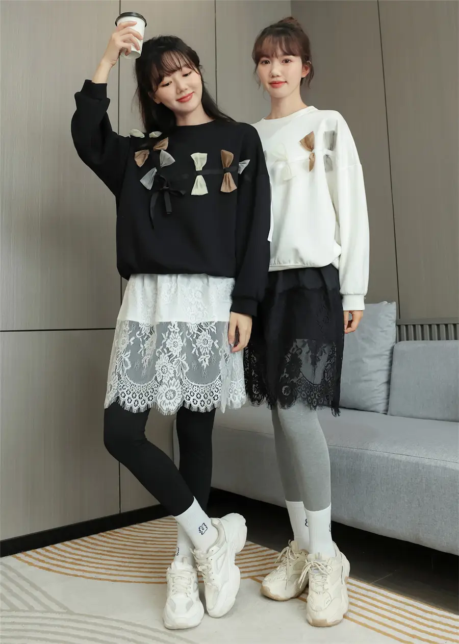 2022 Spring Sweater Set White Black Lace Bottom Large — feature 14