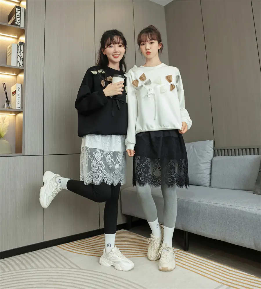 2022 Spring Sweater Set White Black Lace Bottom Large — feature 15