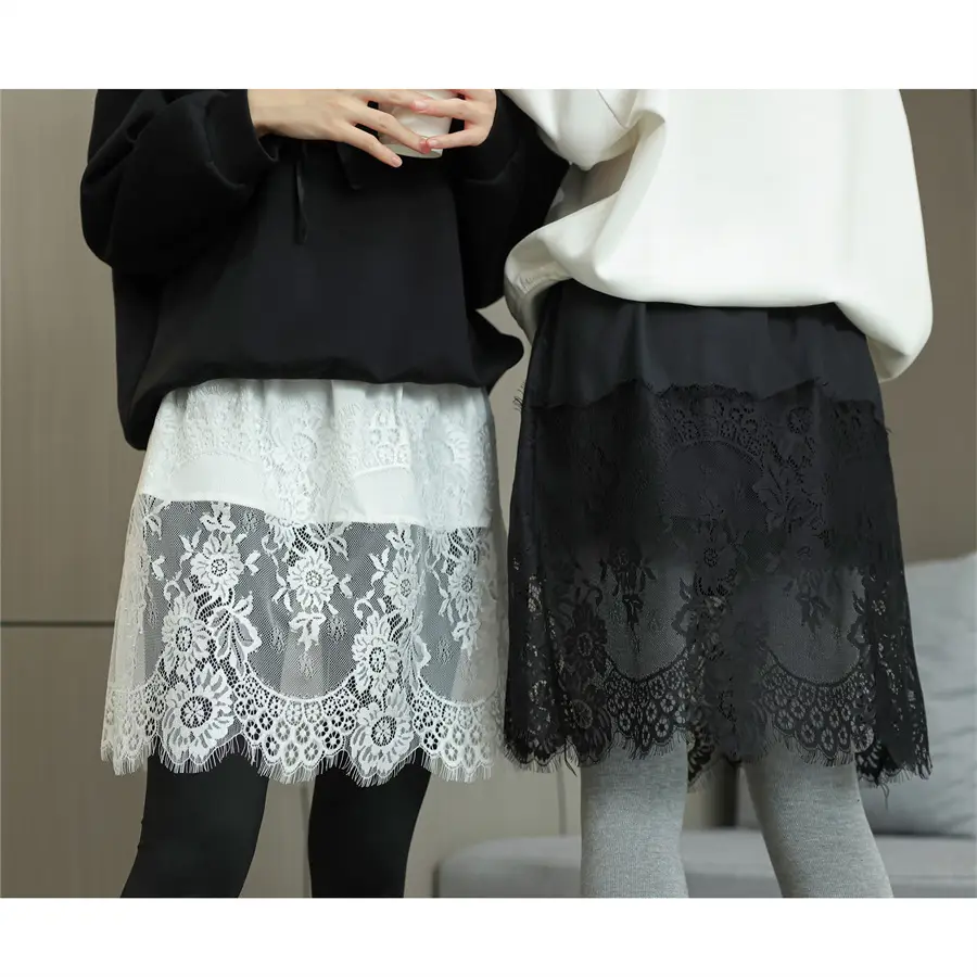 2022 Spring Sweater Set White Black Lace Bottom Large — feature 17