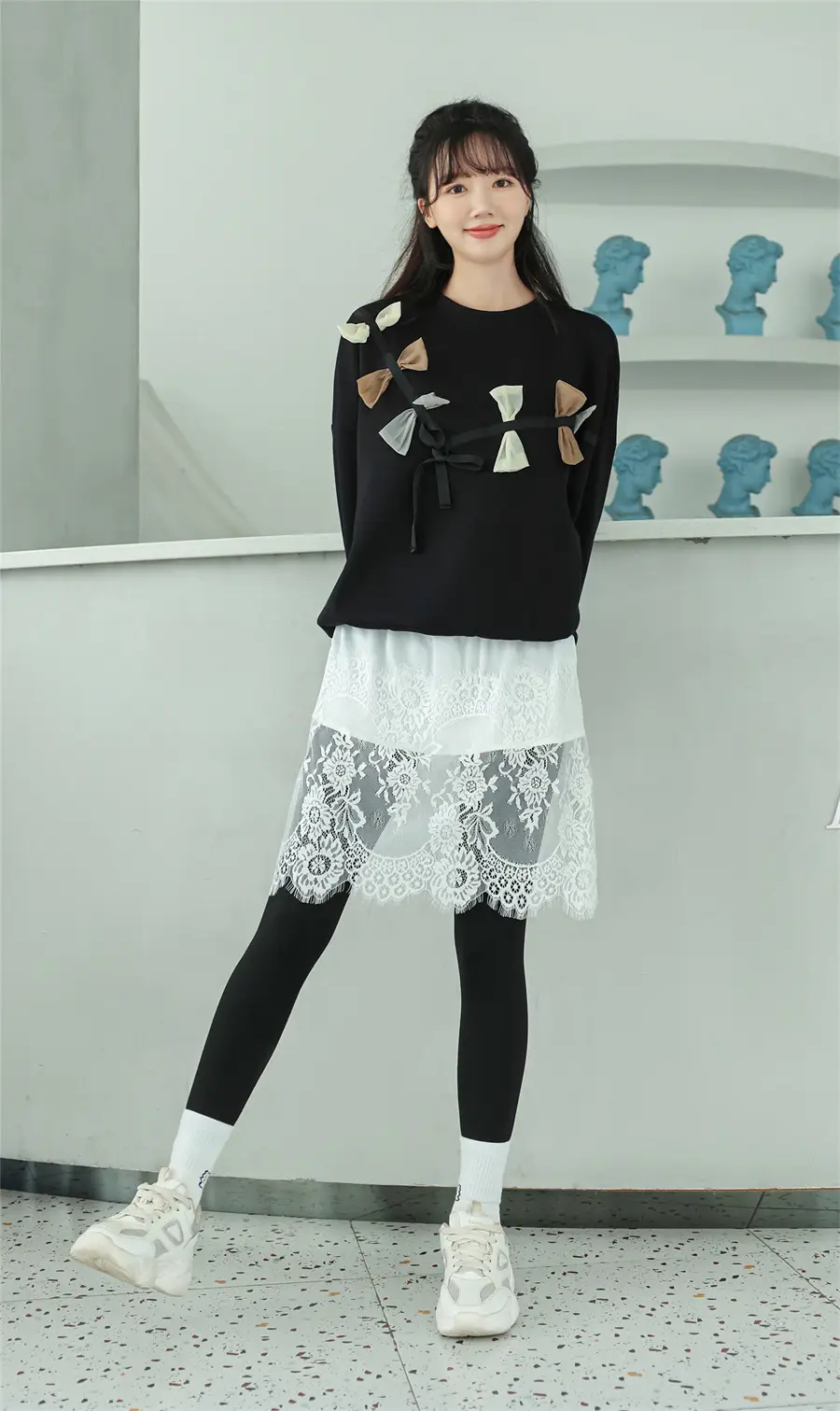 2022 Spring Sweater Set White Black Lace Bottom Large — feature 20