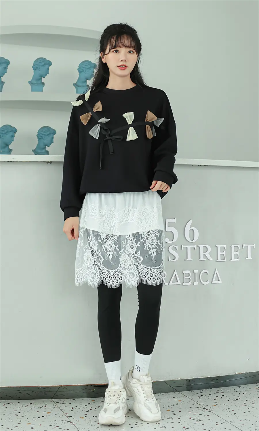 2022 Spring Sweater Set White Black Lace Bottom Large — feature 21
