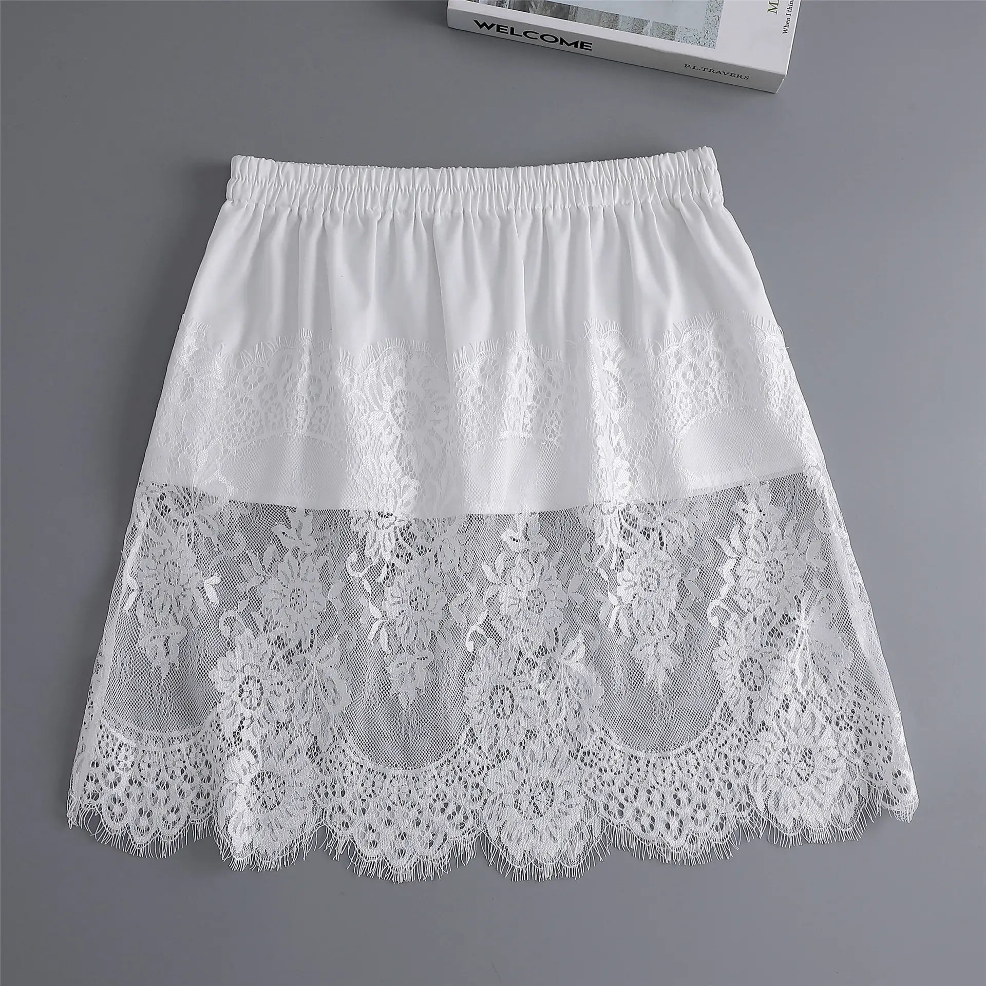 2022 Spring Sweater Set White Black Lace Bottom Large - Image 2