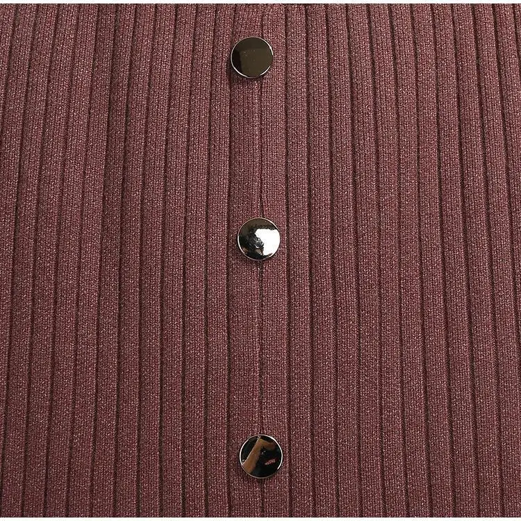 Women's Black Knitted Mid-Length Skirt with Button Front — feature 15