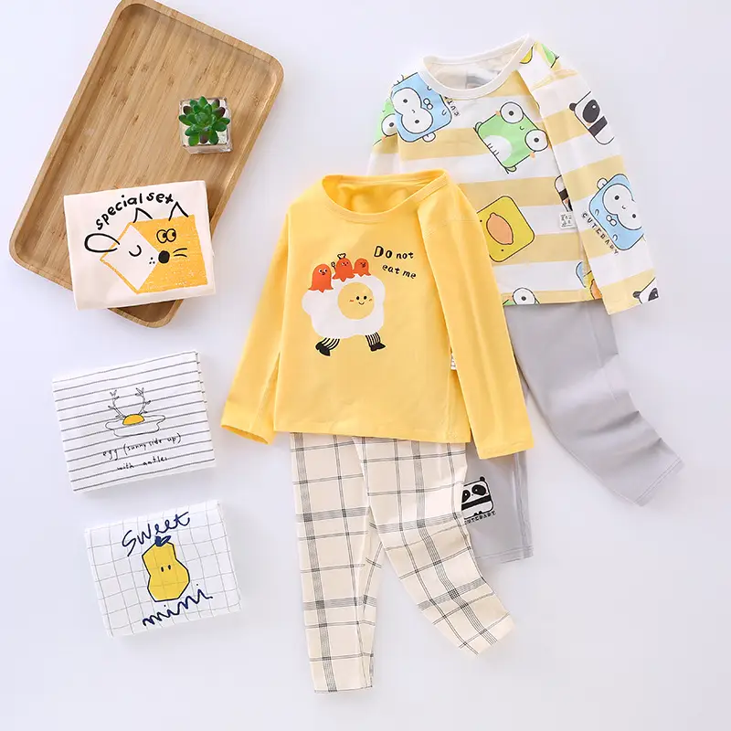 Boneless Kids Pajamas Set Yellow Striped Cotton Long Trousers
