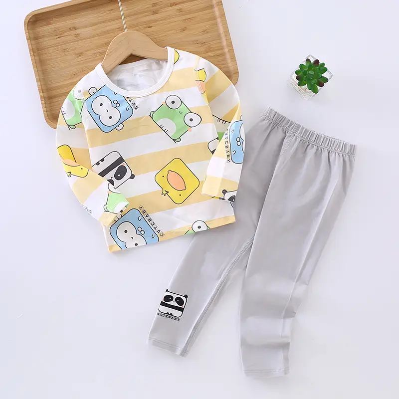 Boneless Kids Pajamas Set Yellow Striped Cotton Long Trousers