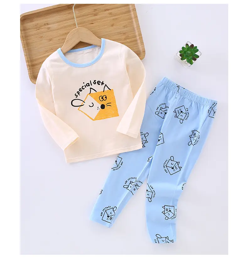 Boneless Kids Pajamas Set Yellow Striped Cotton Long Trousers — feature 10