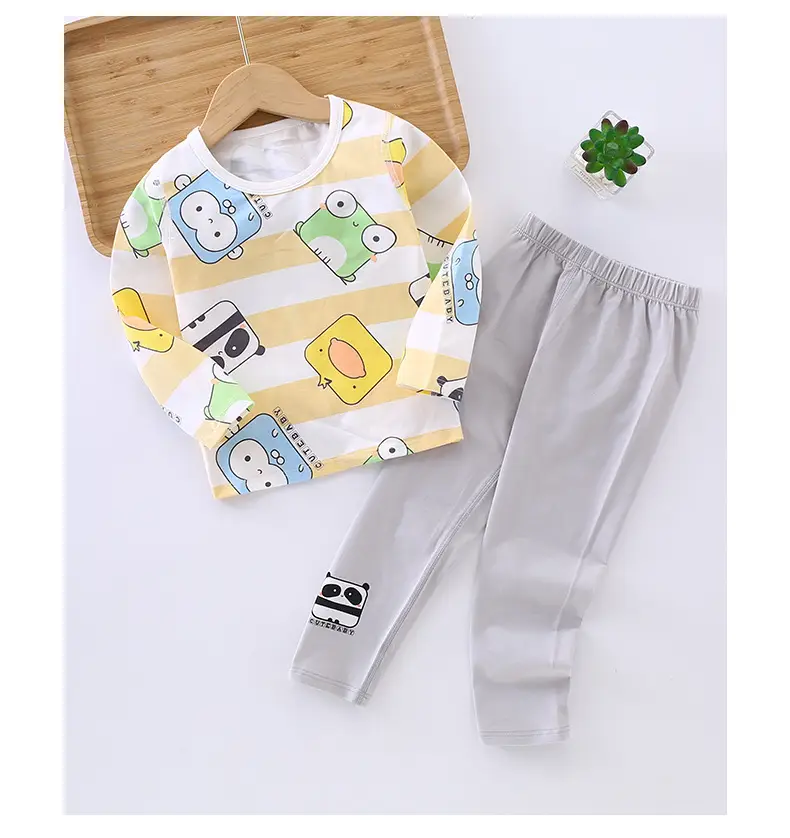 Boneless Kids Pajamas Set Yellow Striped Cotton Long Trousers — feature 11