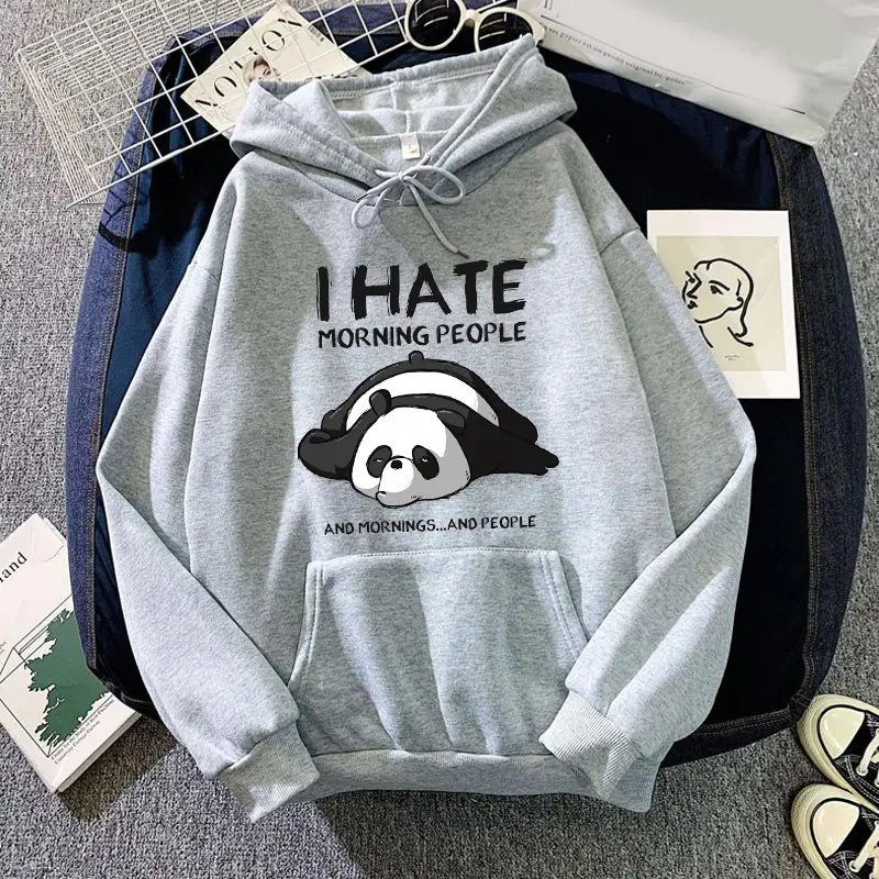 Blue Hooded Sweatshirt with Panda Print for Men Women