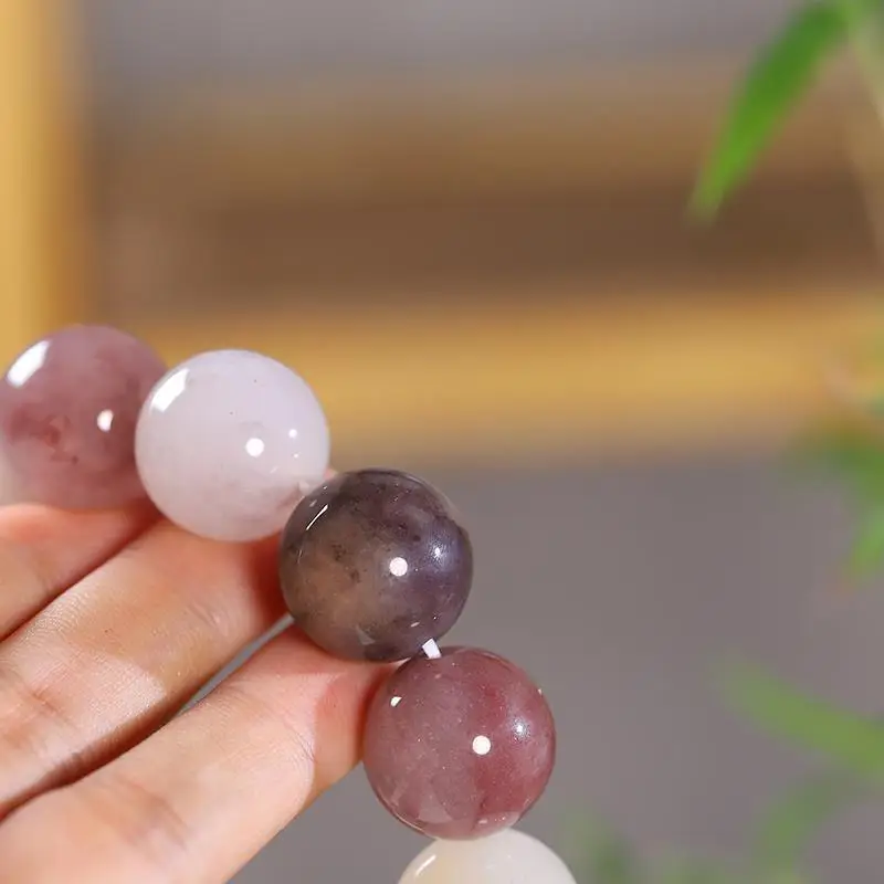 Natural Xinjiang Golden Silk Jade Violet Bead Bracelet for Men and Women