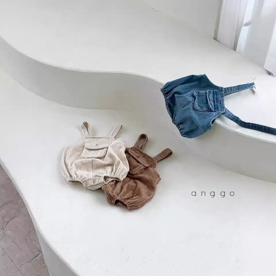 Korean Style Kids Cotton Shorts with Flap Pocket & Suspenders - Image 2