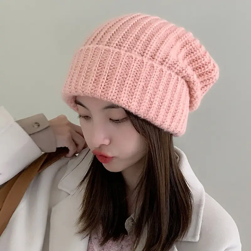 Women Korean-style Knitted Wool Hat Pink - Image 4