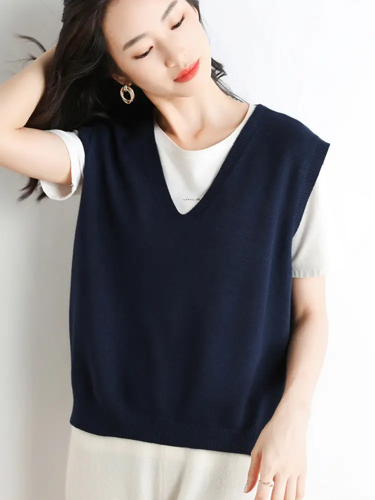 Women V Neck Knitted Vest Purple Winter Wear - Image 9