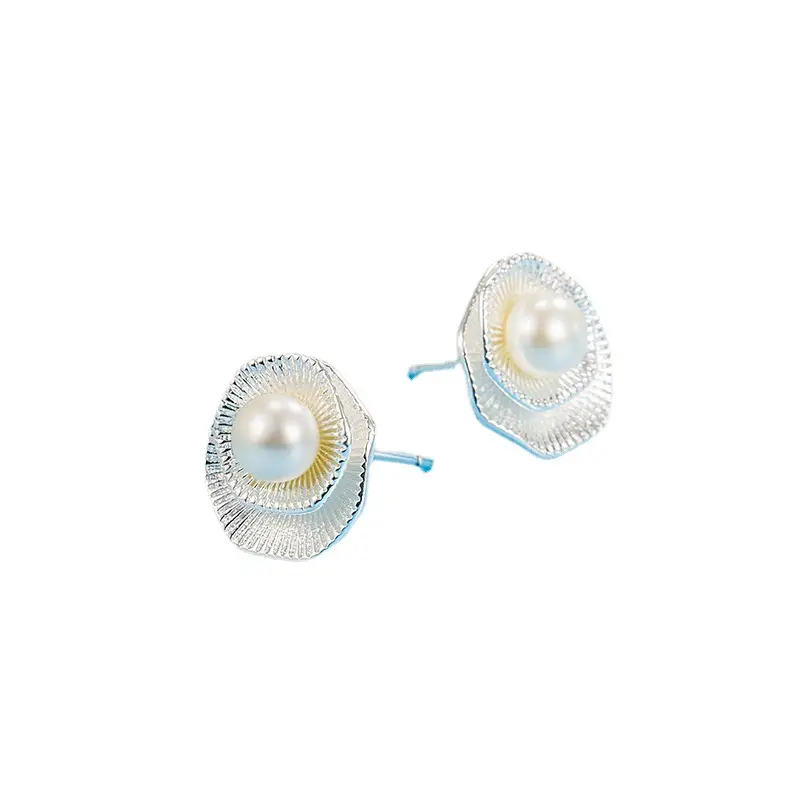 Geometric Lotus Freshwater Pearl Earrings Women - Image 5