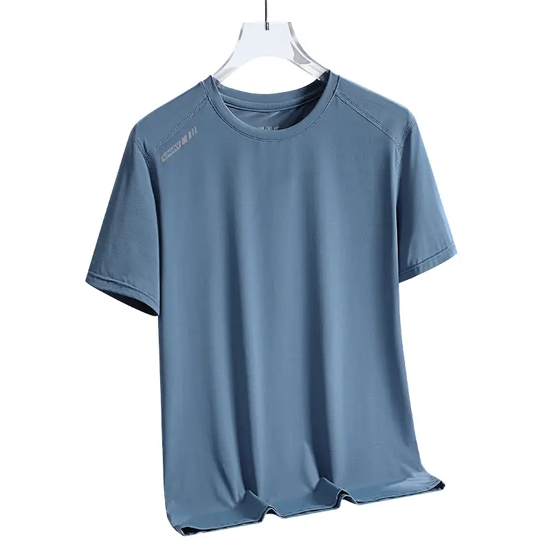 Blue Ice Silk Short Sleeve Crewneck T-Shirt for Men Women Summer