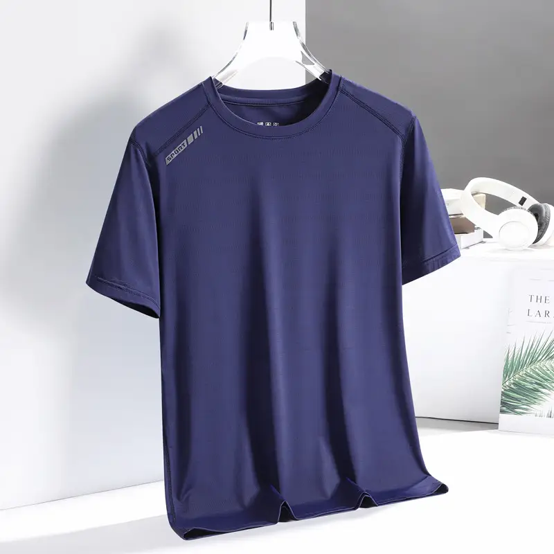Blue Ice Silk Short Sleeve Crewneck T-Shirt for Men Women Summer