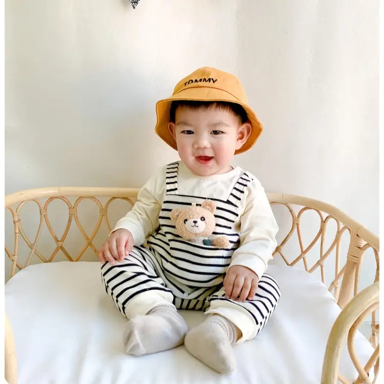 Baby Striped Four Season Cotton Jumpsuit with Hat - Image 4