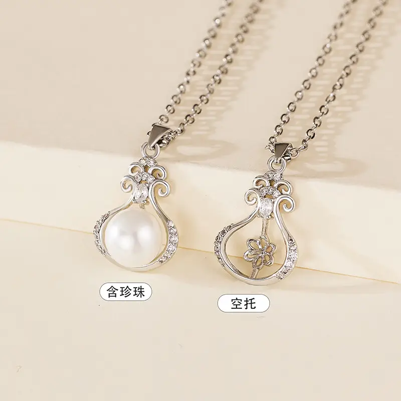 Gold Zircon Pearl Pendant Necklace for Women - Image 3