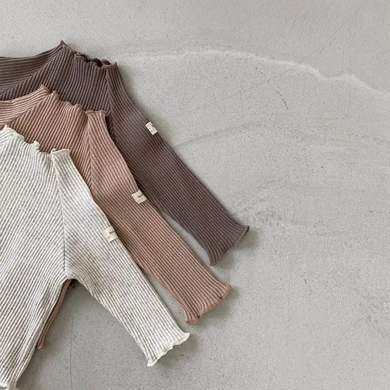 Korean Style Cotton Turtleneck Baby Shirt Brown - Image 5