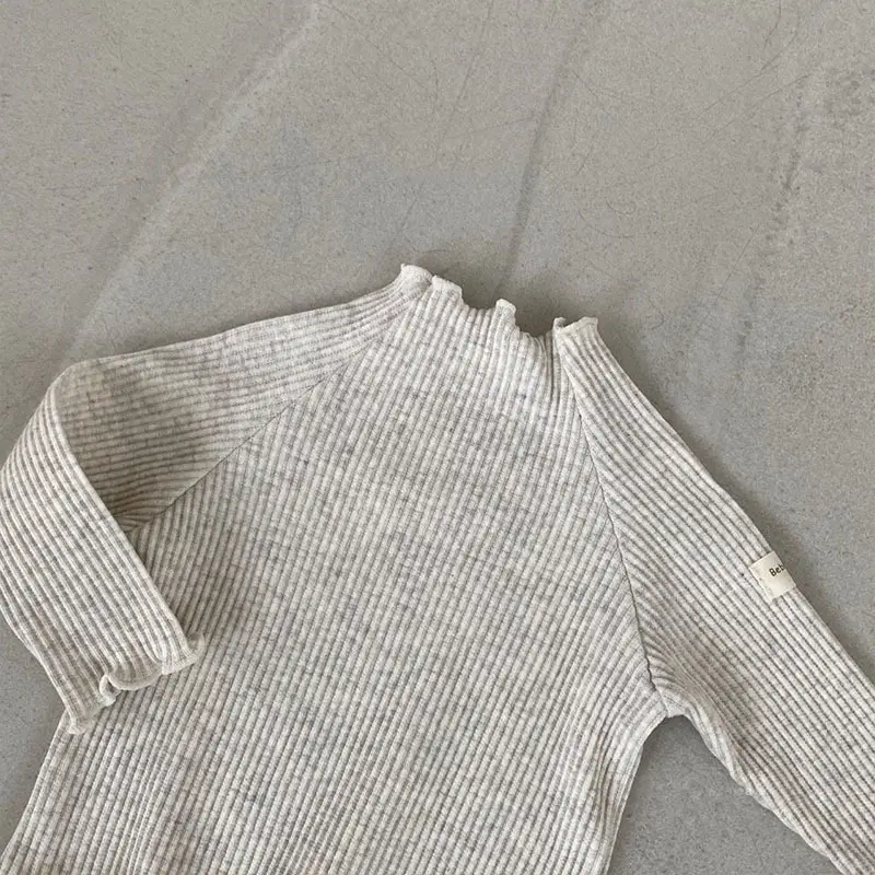 Korean Style Cotton Turtleneck Baby Shirt Brown - Image 3