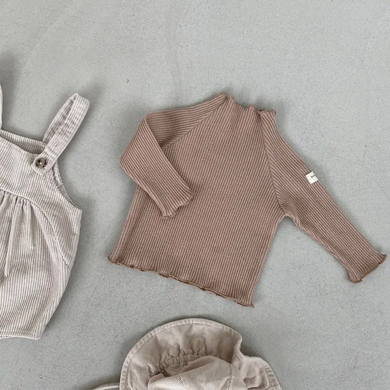Korean Style Cotton Turtleneck Baby Shirt Brown - Image 2