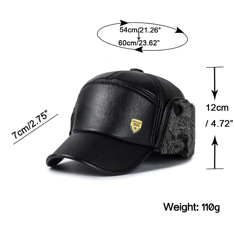 Winter Black Leather Cap for Men with Ear Protection