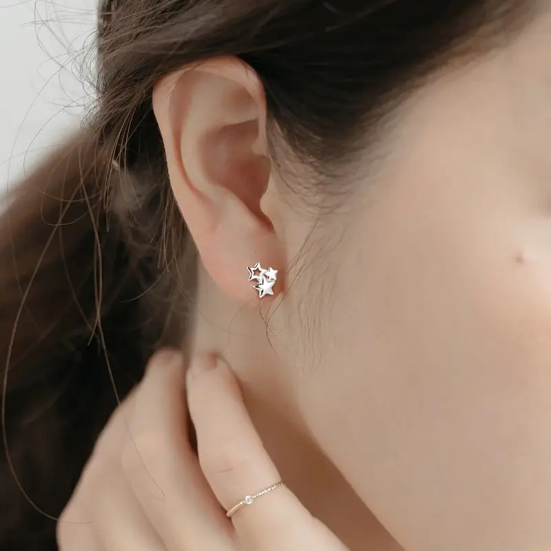 S999 Silver Star Earrings for Women