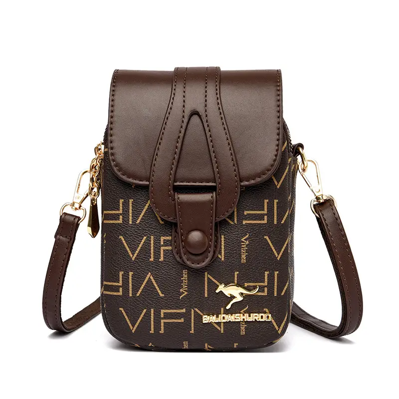 Mobile Phone Bag Brown Leather Crossbody Shoulder - Image 2