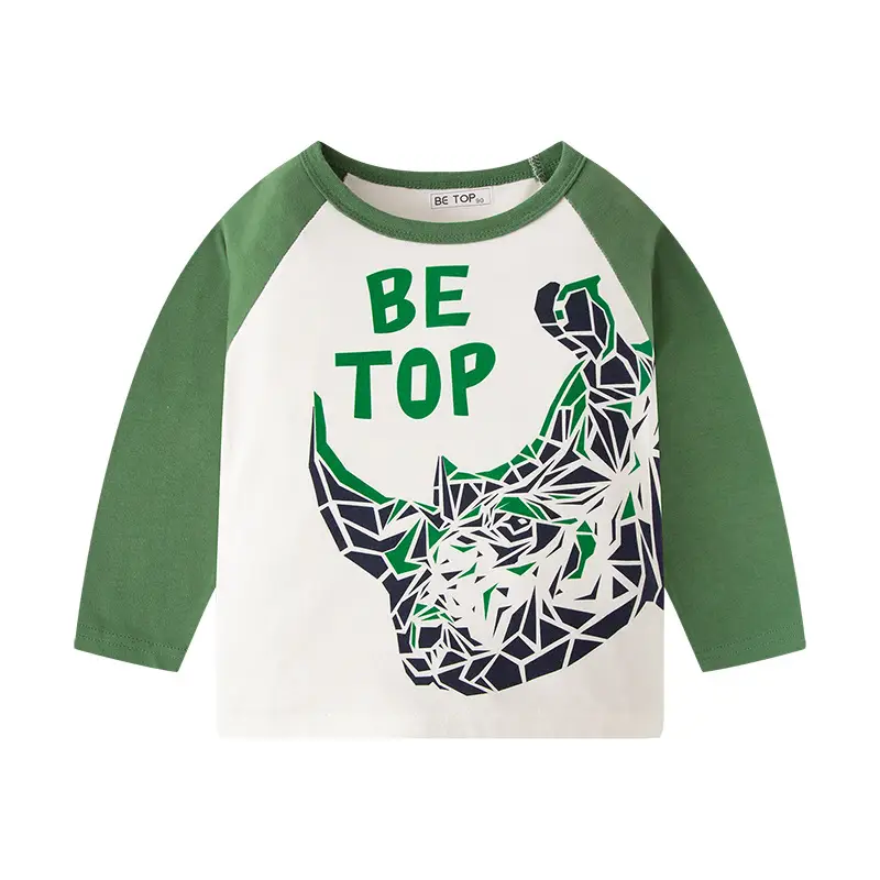 2026 Kids Long Sleeve T-Shirt Green White Cartoon Graphic