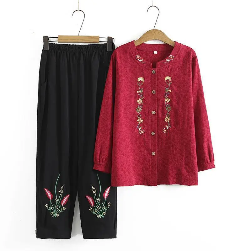 Pink Embroidered Cotton Mother's Cardigan Set — feature 6