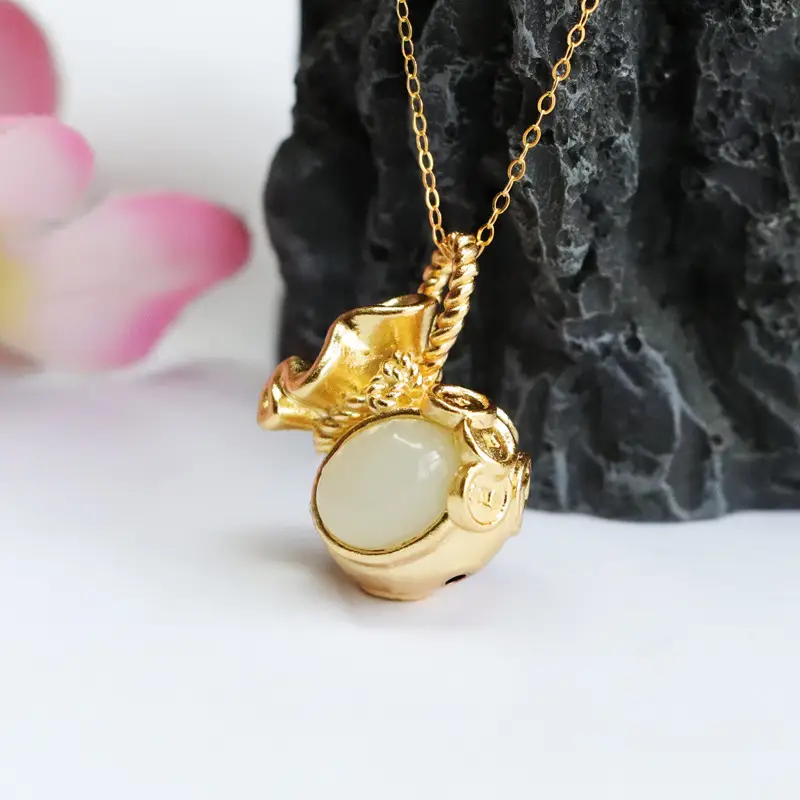 Guan Yu S925 Silver Inlaid Jade Necklace for Women - Image 3