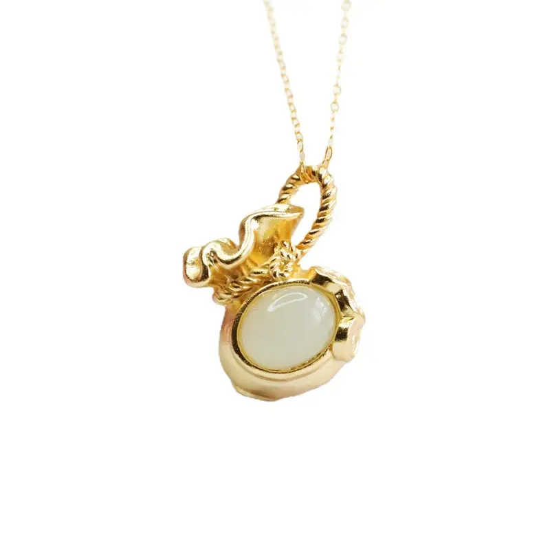 Guan Yu S925 Silver Inlaid Jade Necklace for Women - Image 6