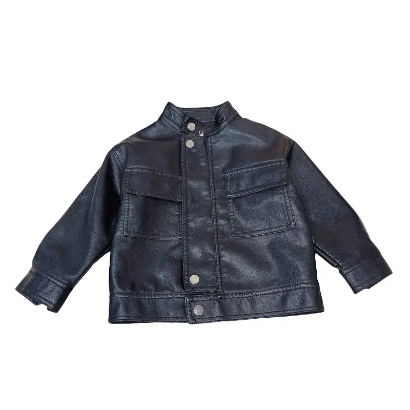 Kids Leather Jacket Black 2024 Korean Style - Image 5