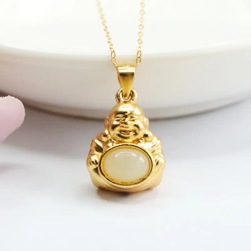 Guan Yu Buddha Pendant S925 Gold White Jade — feature 9