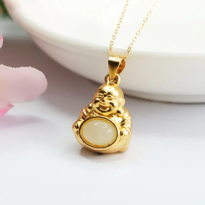 Guan Yu Buddha Pendant S925 Gold White Jade — feature 10