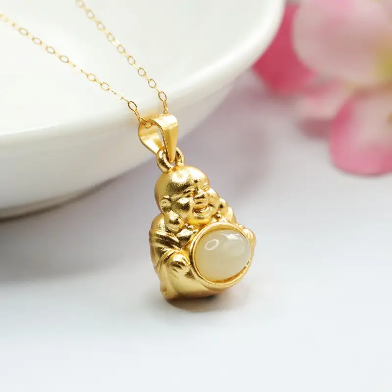 Guan Yu Buddha Pendant S925 Gold White Jade — feature 11