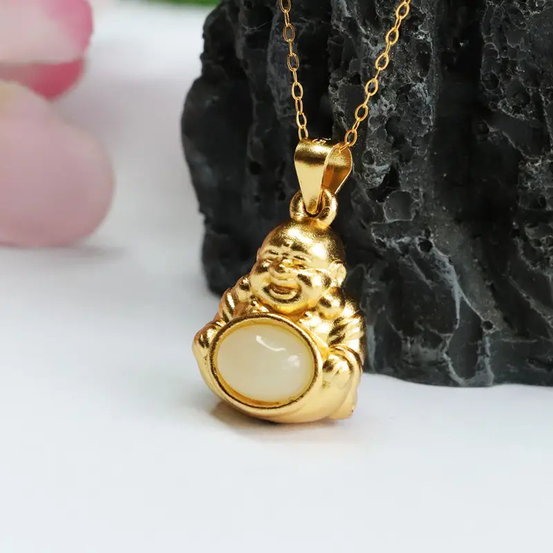Guan Yu Buddha Pendant S925 Gold White Jade — feature 5
