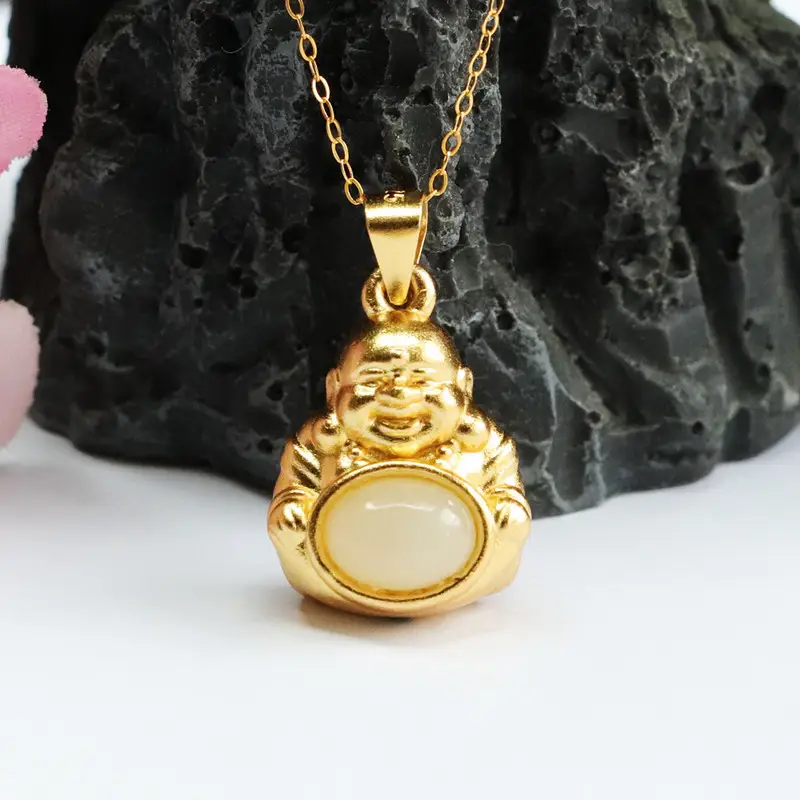 Guan Yu Buddha Pendant S925 Gold White Jade — feature 4
