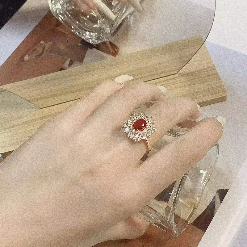 High-End Red Gemstone Open Ring for Women - Image 4