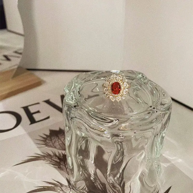 High-End Red Gemstone Open Ring for Women - Image 5
