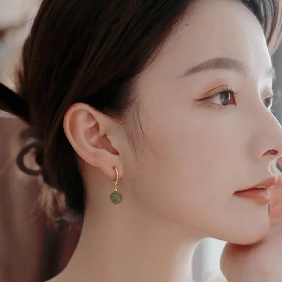 Natural Green Jade Round Earrings for Women - Image 3