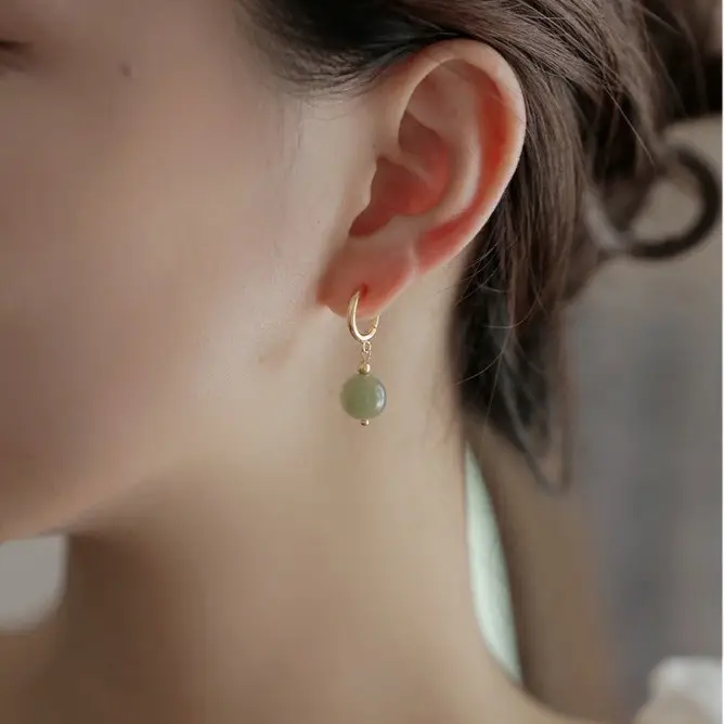 Natural Green Jade Round Earrings for Women - Image 5